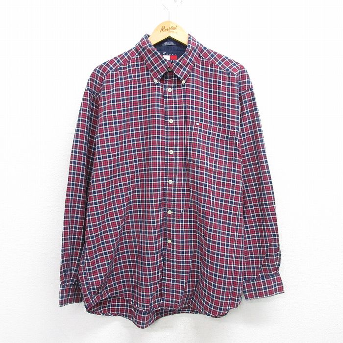 【50%OFF】トミーヒルフィガー 90s 長袖シャツ ワンポイントロゴ ネイビーチェック XL | 古着