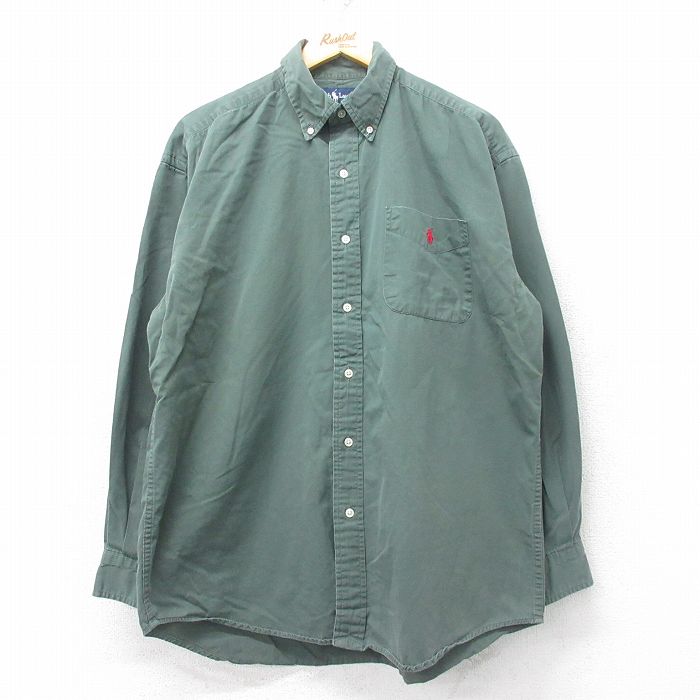 XL★古着 ラルフローレン Ralph Lauren 長袖 ブランド シャツ メンズ 90年代 90s BLAKE ワンポイントロゴ 大きいサイズ コットン ボタンダウン 緑 グリーン 25mar19 中古 トップス