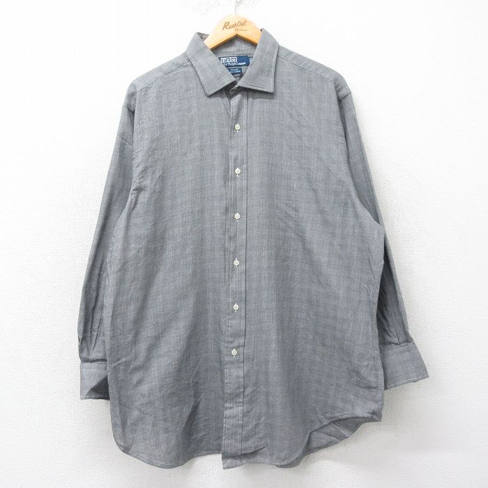 【50%OFF】XL★古着 ラルフローレン Ralph Lauren 長袖 ブランド シャツ メンズ 90年代 90s PHILIP 大きいサイズ ロング丈 コットン グレー チェック 25mar19 中古 トップス