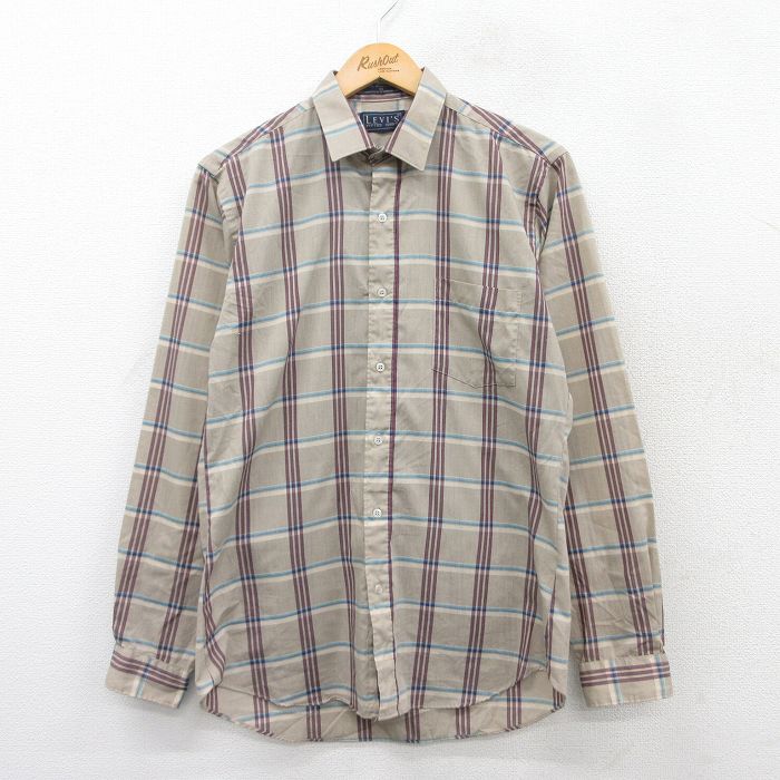M★古着 リーバイス Levis 長袖 ブランド シャツ メンズ 90年代 90s ベージュ他 カーキ チェック 25mar19 中古 トップス