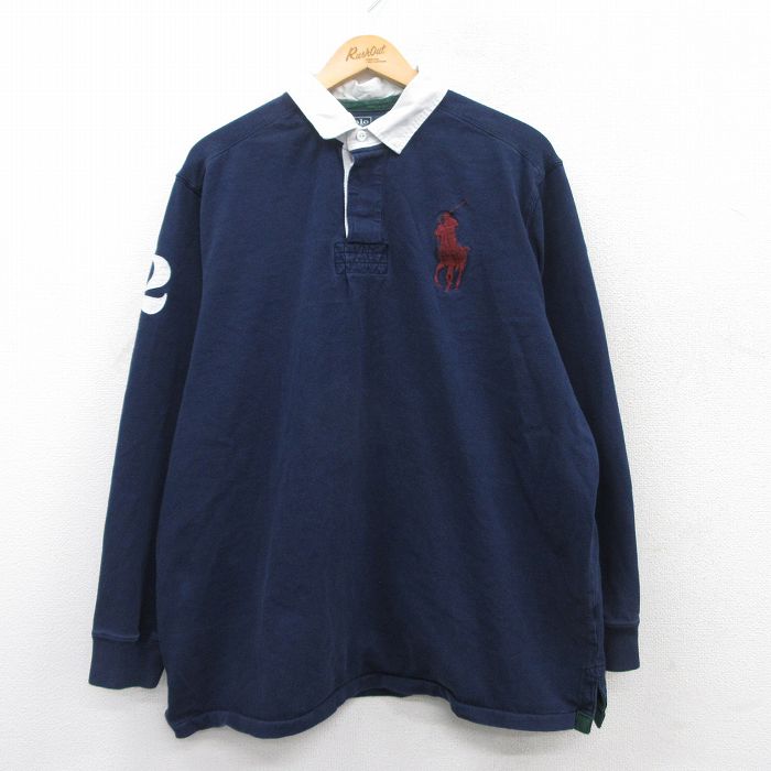 XL★古着 ラルフローレン Ralph Lauren 長袖 ブランド ラガー シャツ メンズ ビッグポニー 大きいサイズ コットン 紺 ネイビー 25mar19 中古 トップス