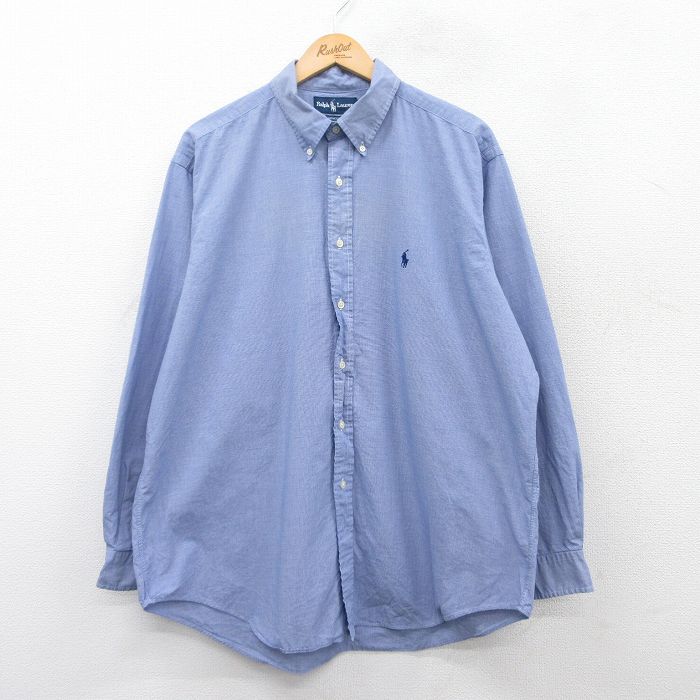 【20%OFF】XL★古着 ラルフローレン Ralph Lauren 長袖 ブランド シャツ メンズ 90年代 90s YARMOUTH ワンポイントロゴ 大きいサイズ コットン ボタンダウン 紺他 ネイビー チェック 25mar19 中古 トップス