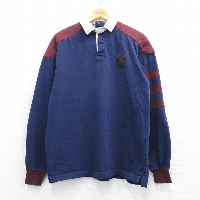 L★古着 ラルフローレン Ralph Lauren 長袖 ブランド ラガー シャツ メンズ 90年代 90s ワンポイントロゴ コットン USA製 紺他 ネイビー 【spe】 25mar21 中古 トップス