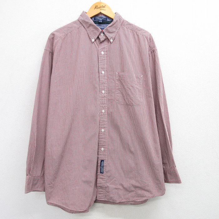 【50%OFF】XL★古着 トミーヒルフィガー TOMMY HILFIGER 長袖 ブランド シャツ メンズ 90年代 90s 大きいサイズ ロング丈 コットン ボタンダウン 赤他 レッド チェック 25mar21 中古 トップス