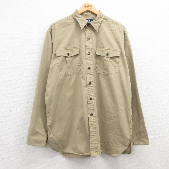 XL★古着 ラルフローレン Ralph Lauren 長袖 ブランド シャツ メンズ 90年代 90s TOBIAS WORKSHIRT 大きいサイズ ロング丈 コットン ベージュ カーキ 25mar21 中古 トップス