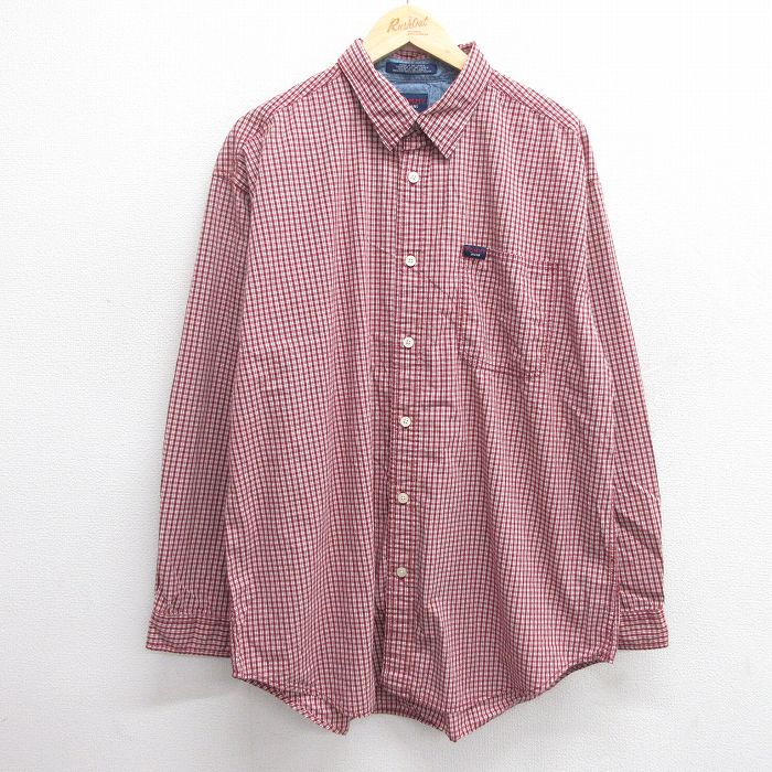【50%OFF】トミーヒルフィガー 長袖シャツ ワンポイントロゴ バーガンディチェック XL | 古着