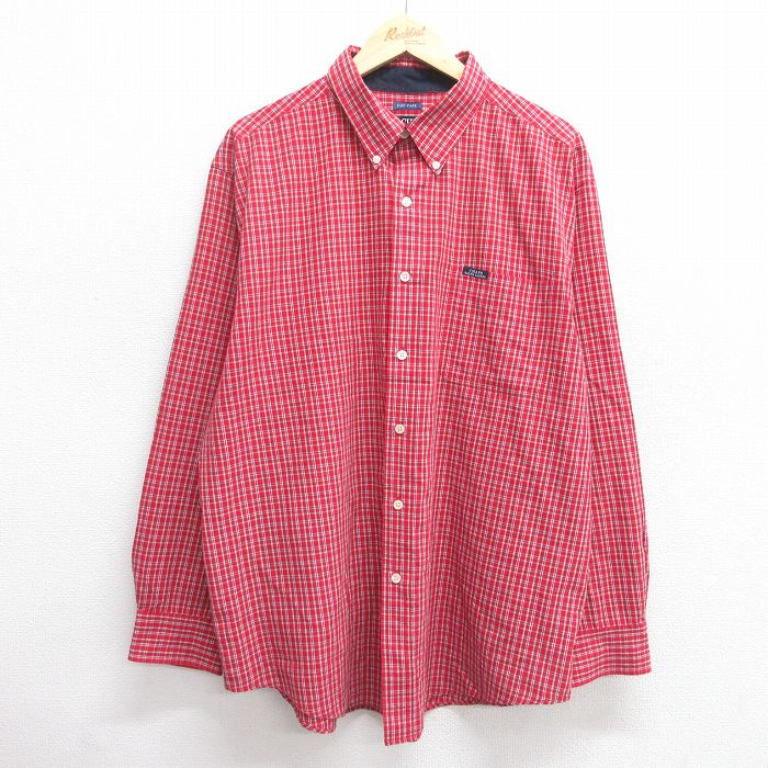 【50%OFF】XL★古着 ラルフローレン Ralph Lauren チャップス 長袖 ブランド シャツ メンズ 90年代 90s ワンポイントロゴ 大きいサイズ ロング丈 ボタンダウン 赤他 レッド チェック 25mar21 中古 トップス