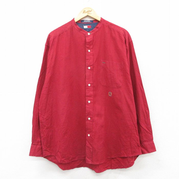 トミーヒルフィガー 90s 長袖シャツ ワンポイントロゴ レッド XL | 古着