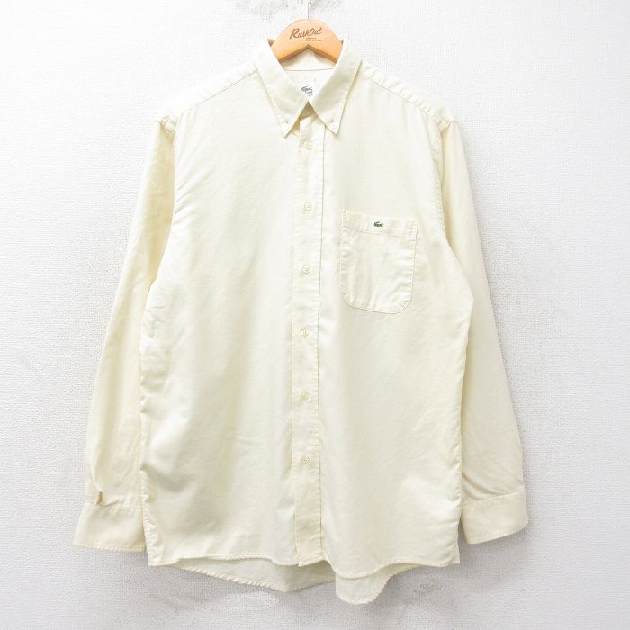 L★古着 ラコステ LACOSTE 長袖 ブランド シャツ メンズ 90年代 90s ワンポイントロゴ コットン ボタンダウン フランス製 薄黄 イエロー 【spe】 25mar24 中古 トップス
