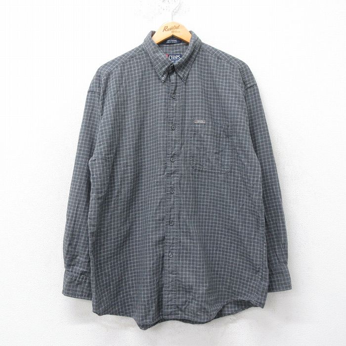 XL★古着 ラルフローレン Ralph Lauren チャップス 長袖 ブランド シャツ メンズ 90年代 90s コットン ボタンダウン 濃グレー他 チェック 25mar24 中古 トップス