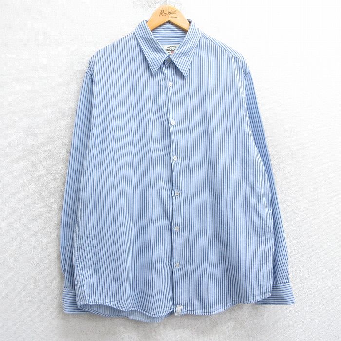 XL★古着 ラルフローレン Ralph Lauren ポロジーンズ 長袖 ブランド シャツ メンズ コットン 薄紺他 ネイビー ストライプ 25mar24 中古 トップス