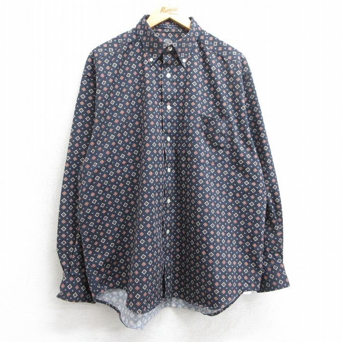 XL★古着 ドッカーズ 長袖 ブランド シャツ メンズ 00年代 00s 総柄 大きいサイズ コットン ボタンダウン 黒他 ブラック 25mar24 中古 トップス
