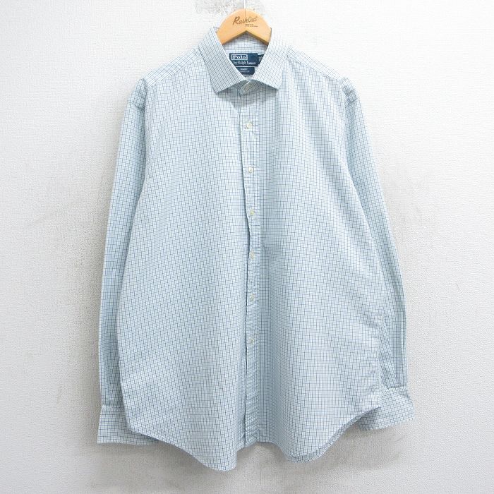 【50%OFF】XL★古着 ラルフローレン Ralph Lauren 長袖 ブランド シャツ メンズ 90年代 90s 大きいサイズ コットン 白他 ホワイト チェック 25mar24 中古 トップス