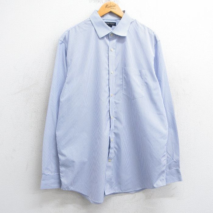 XL★古着 バナナリパブリック BANANA REPUBLIC 長袖 ブランド シャツ メンズ ロング丈 コットン 紺他 ネイビー ストライプ 25mar24 中古 トップス