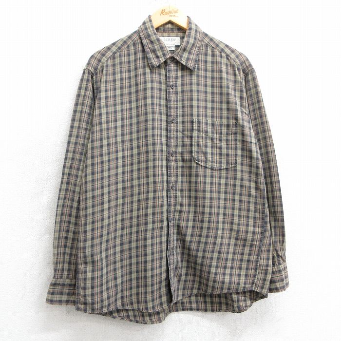 L★古着 ジェイクルー J.CREW 長袖 ブランド シャツ メンズ コットン ベージュ系他 カーキ チェック 25mar24 中古 トップス