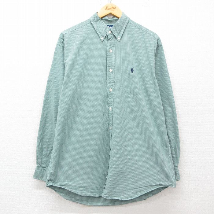 【20%OFF】XL★古着 ラルフローレン Ralph Lauren 長袖 ブランド シャツ メンズ 90年代 90s BLAKE ワンポイントロゴ 大きいサイズ コットン ボタンダウン 緑他 グリーン チェック 25mar24 中古 トップス