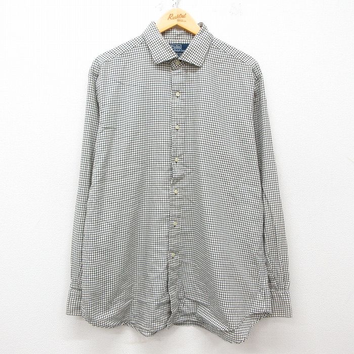 XL★古着 ラルフローレン Ralph Lauren 長袖 ブランド シャツ メンズ 90年代 90s ESTATE SPORT 大きいサイズ コットン 白他 ホワイト チェック 25mar24 中古 トップス