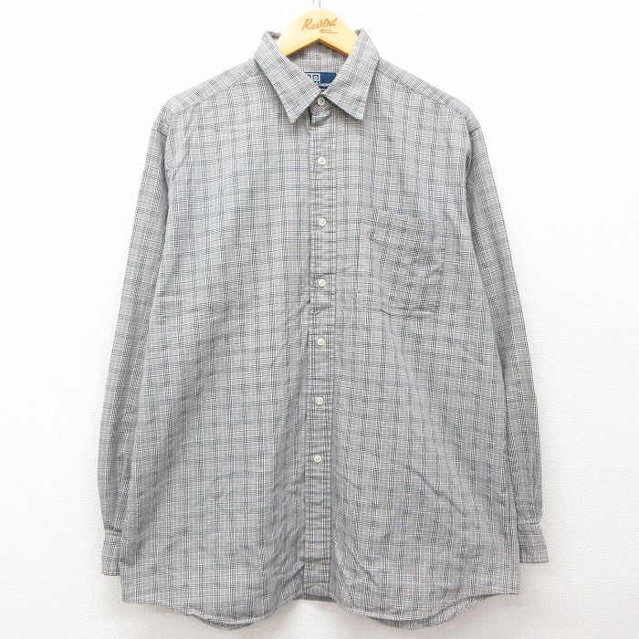 XL★古着 ラルフローレン Ralph Lauren 長袖 ブランド シャツ メンズ 90年代 90s LOWELL SPORT 大きいサイズ コットン グレー他 チェック 25mar24 中古 トップス