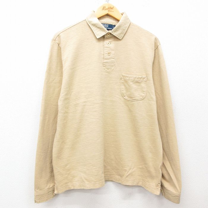 L★古着 ラルフローレン Ralph Lauren 長袖 ブランド ポロ シャツ メンズ 90年代 90s コットン ベージュ系 カーキ 【spe】 25mar24 中古 トップス