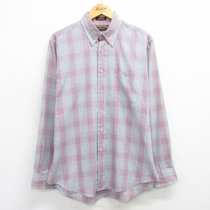 XL★古着 ラルフローレン Ralph Lauren チャップス 長袖 ブランド シャツ メンズ 80年代 80s ボタンダウン グレー他 チェック 25mar25 中古 トップス