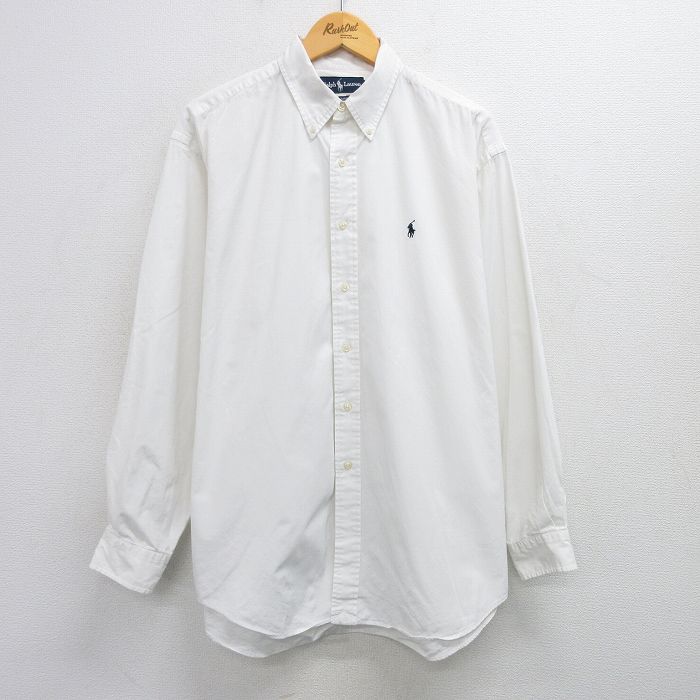 XL★古着 ラルフローレン Ralph Lauren 長袖 ブランド シャツ メンズ 90年代 90s ワンポイントロゴ BLAIRE 大きいサイズ コットン ボタンダウン 白 ホワイト 25mar25 中古 トップス