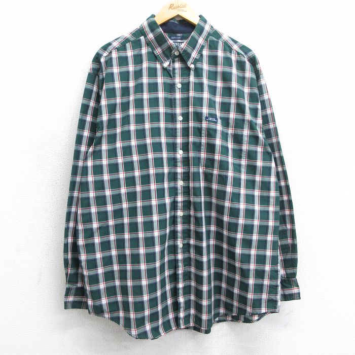 【50%OFF】XL★古着 ラルフローレン Ralph Lauren チャップス 長袖 ブランド シャツ メンズ 90年代 90s ロング丈 ボタンダウン 緑他 グリーン チェック 25mar25 中古 トップス