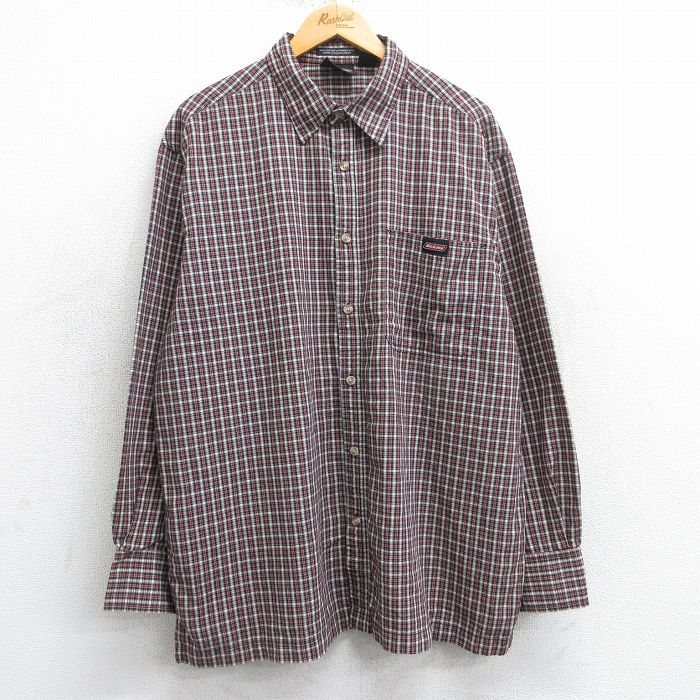 XL★古着 ディッキーズ Dickies 長袖 ブランド シャツ メンズ 大きいサイズ ロング丈 黒他 ブラック チェック 25mar25 中古 トップス