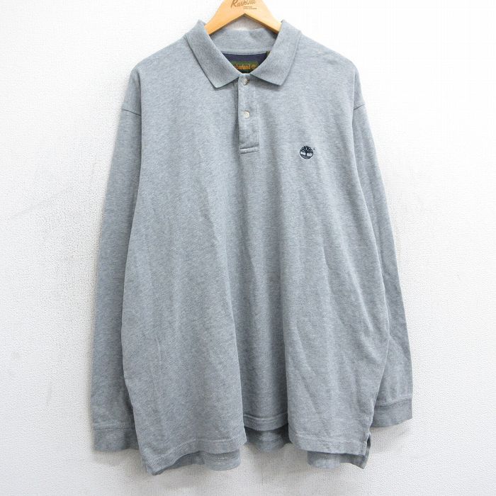 XL★古着 ティンバーランド 長袖 ブランド ポロ シャツ メンズ 00年代 00s ワンポイントロゴ 大きいサイズ コットン グレー 霜降り 25mar25 中古 トップス