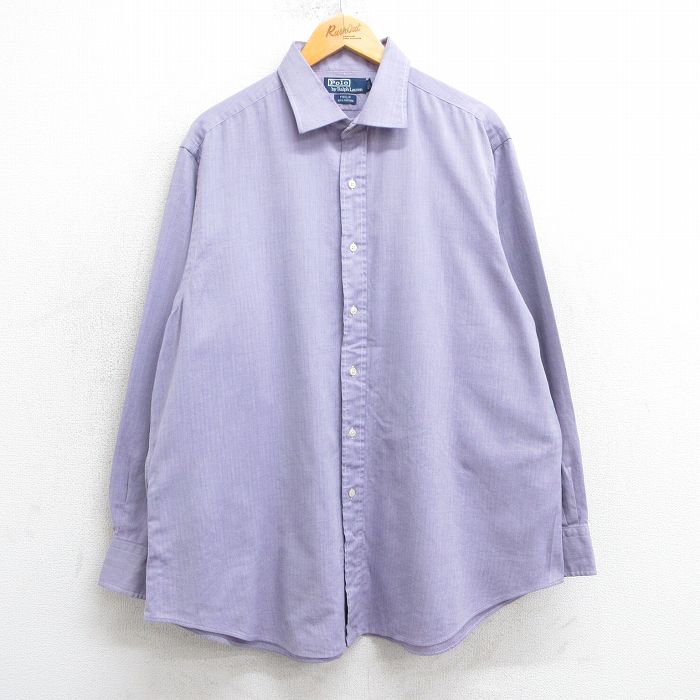 XL★古着 ラルフローレン Ralph Lauren 長袖 ブランド シャツ メンズ 90年代 90s ツイード PHILIP 大きいサイズ ロング丈 コットン 紫 パープル 25mar25 中古 トップス