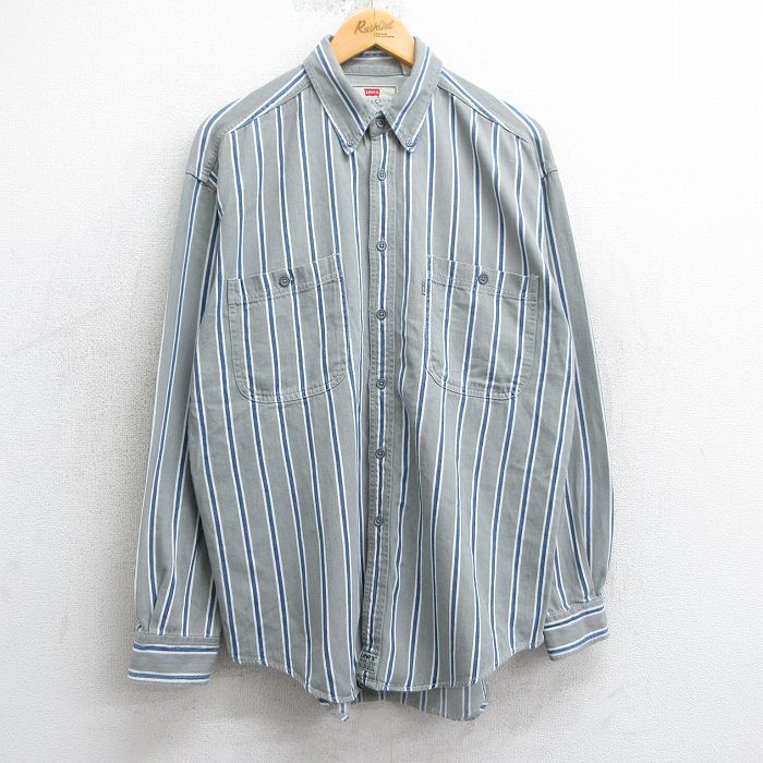 L★古着 リーバイス Levis 長袖 ブランド シャツ メンズ 00年代 00s コットン ボタンダウン グレー系他 ストライプ 25mar25 中古 トップス