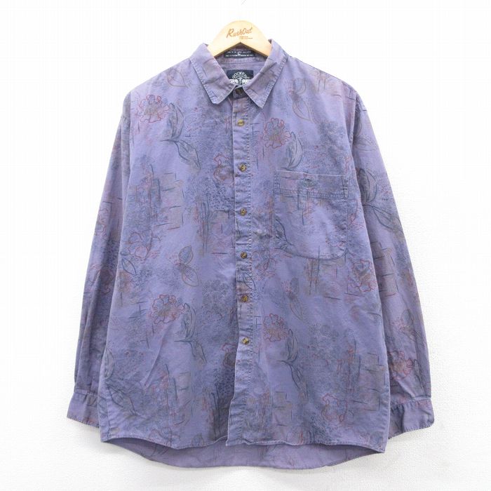 XL★古着 ドッカーズ 長袖 ブランド シャツ メンズ 90年代 90s 花 葉 コットン 紫系他 パープル 25mar25 中古 トップス