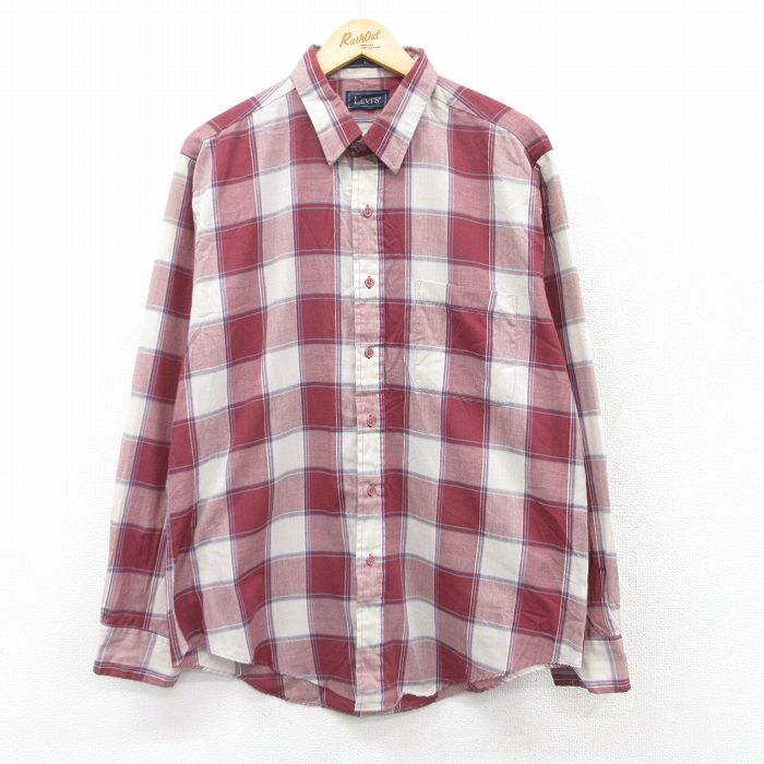 【50%OFF】XL★古着 リーバイス Levis 長袖 ブランド シャツ メンズ 90年代 90s エンジ他 チェック 25mar25 中古 トップス