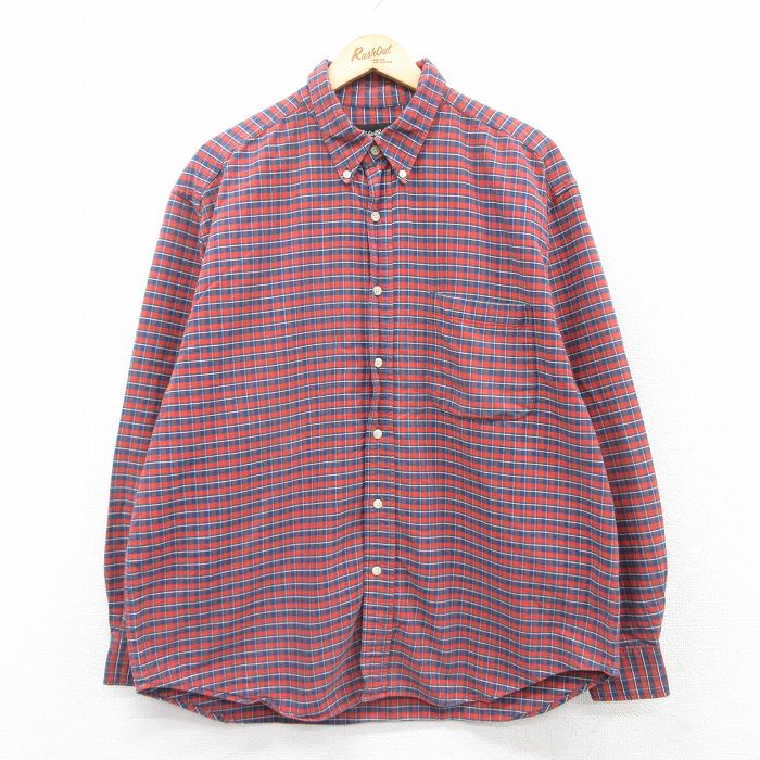 【50%OFF】XL★古着 エディーバウアー 長袖 ブランド シャツ メンズ 00年代 00s 大きいサイズ コットン ボタンダウン 紺他 ネイビー チェック 25mar25 中古 トップス