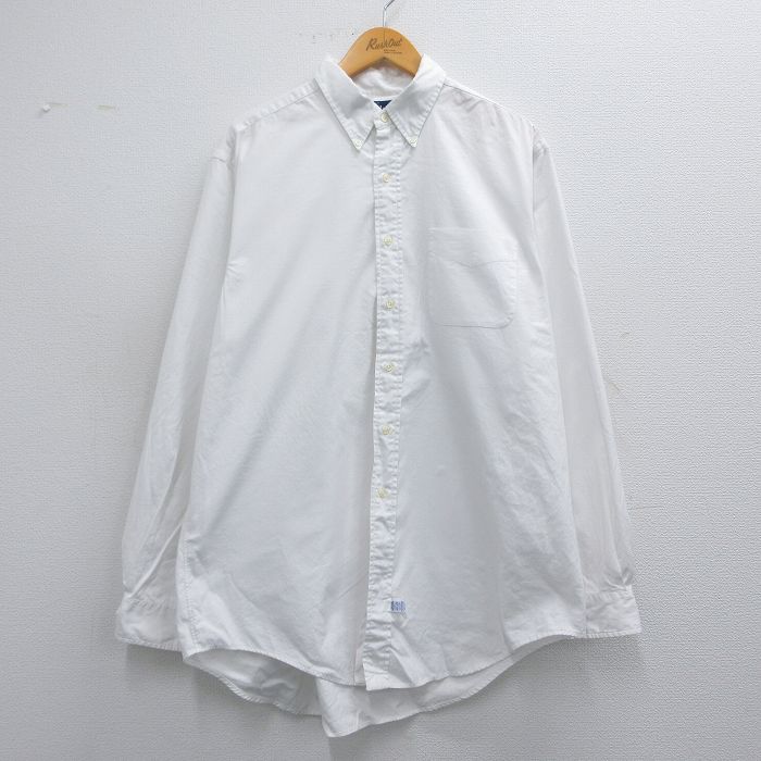 XL★古着 ラルフローレン Ralph Lauren 長袖 ブランド シャツ メンズ 90年代 90s 大きいサイズ ロング丈 コットン ボタンダウン 白 ホワイト 【spe】 25mar26 中古 トップス