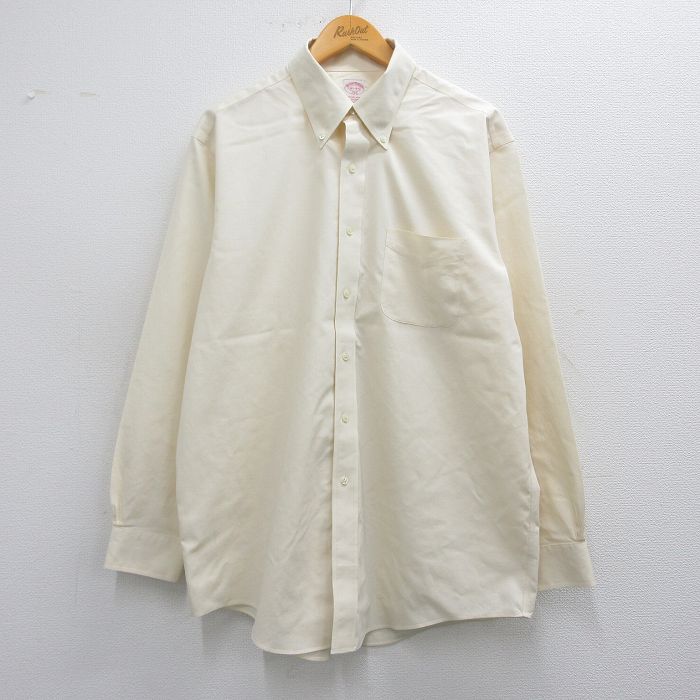 XL★古着 ブルックスブラザーズ BROOKS BROTHERS 長袖 ブランド シャツ メンズ ロング丈 コットン ボタンダウン 薄黄 イエロー 25mar26 中古 トップス