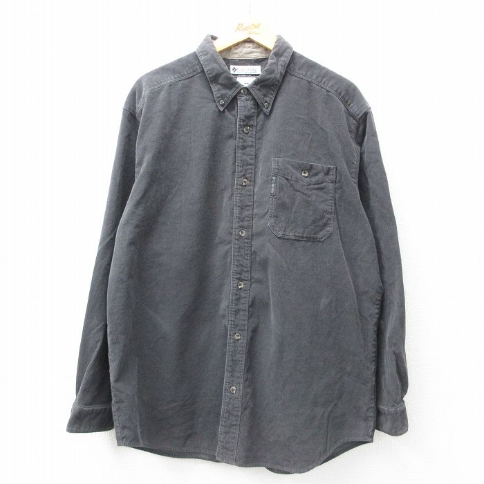 XL★古着 コロンビア COLUMBIA 長袖 ブランド シャツ メンズ 00年代 00s コーデュロイ ロング丈 コットン ボタンダウン 濃グレー 25mar27 中古 トップス