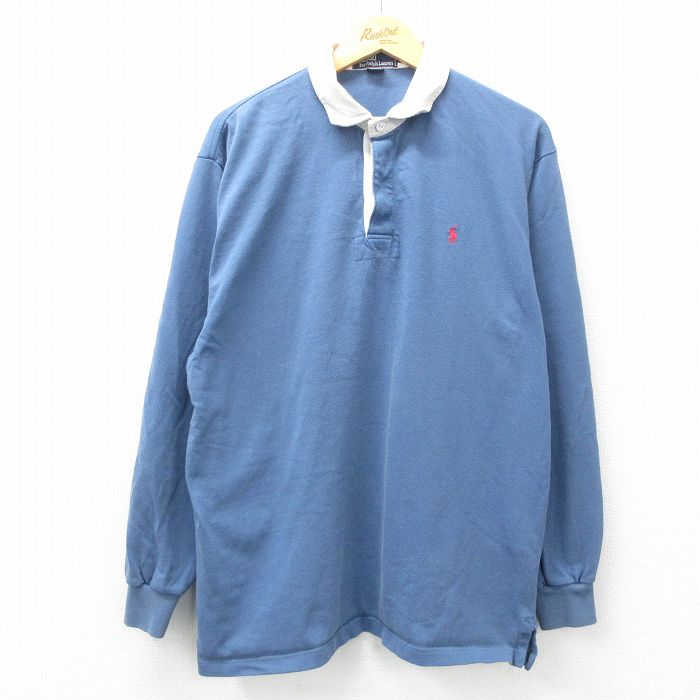 XL★古着 ラルフローレン Ralph Lauren 長袖 ブランド ラガー シャツ メンズ 90年代 90s ワンポイントロゴ コットン 薄紺 ネイビー 25mar27 中古 トップス
