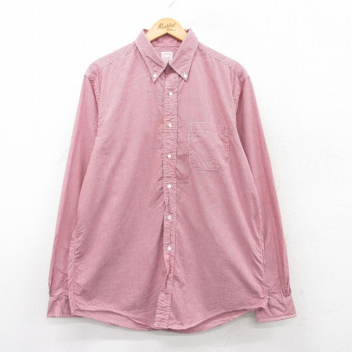 XL★古着 ブルックスブラザーズ BROOKS BROTHERS 長袖 ブランド シャツ メンズ 90年代 90s コットン ボタンダウン USA製 赤他 レッド ギンガム チェック 【spe】 25mar27 中古 トップス