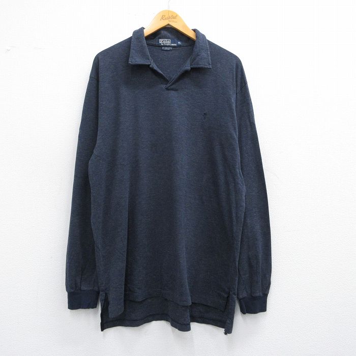 L★古着 ラルフローレン Ralph Lauren 長袖 ブランド ポロ シャツ メンズ ワンポイントロゴ コットン 紺 ネイビー 25mar27 中古 トップス