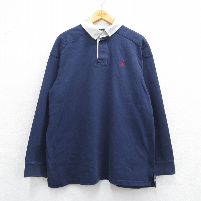 XL★古着 ラルフローレン Ralph Lauren 長袖 ブランド ラガー シャツ メンズ 90年代 90s ワンポイントロゴ 大きいサイズ コットン 濃紺 ネイビー 25mar27 中古 トップス