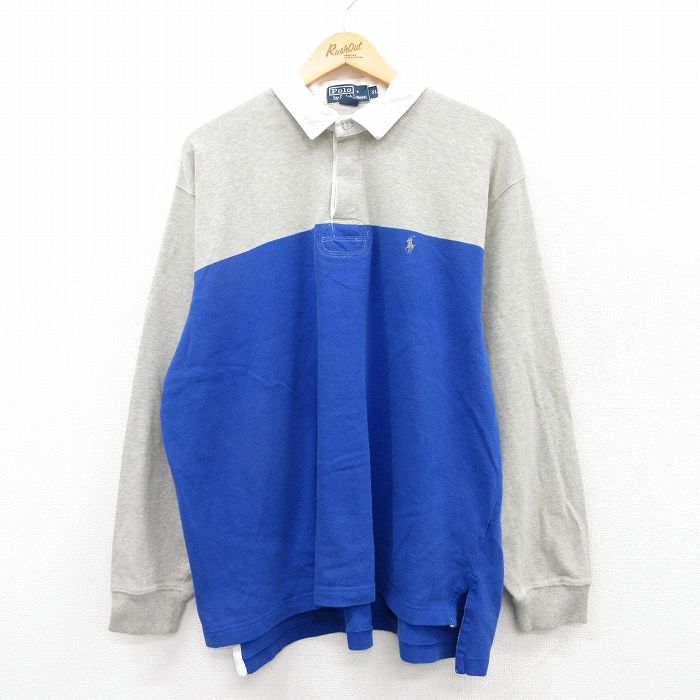 【50%OFF】XL★古着 ラルフローレン Ralph Lauren 長袖 ブランド ラガー シャツ メンズ 90年代 90s ワンポイントロゴ 大きいサイズ コットン 青他 ブルー 25mar28 中古 トップス