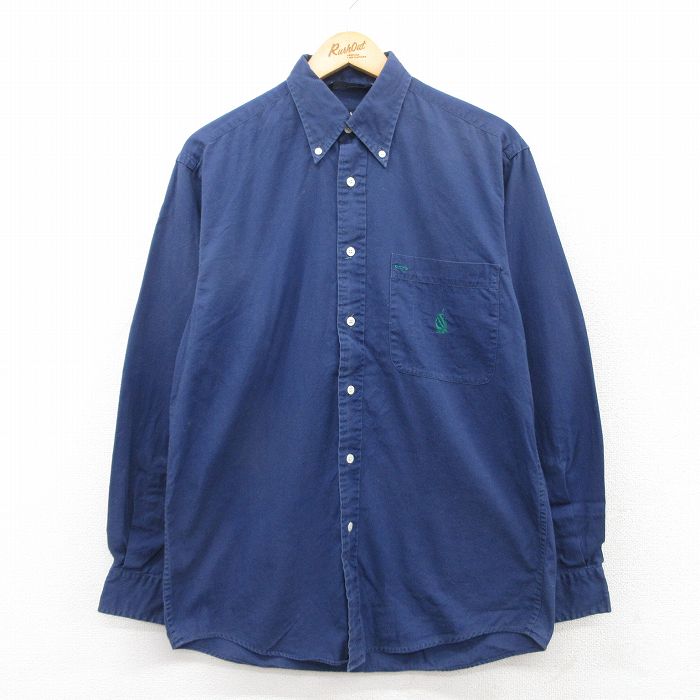 M★古着 ノーティカ NAUTICA 長袖 ブランド シャツ メンズ 90年代 90s ワンポイントロゴ コットン ボタンダウン 紺 ネイビー 25mar28 中古 トップス
