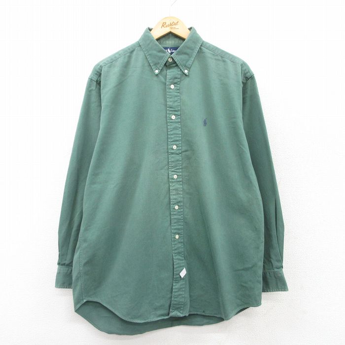 【20%OFF】XL★古着 ラルフローレン Ralph Lauren 長袖 ブランド シャツ メンズ 90年代 90s ワンポイントロゴ コットン ボタンダウン 緑 グリーン 25mar28 中古 トップス