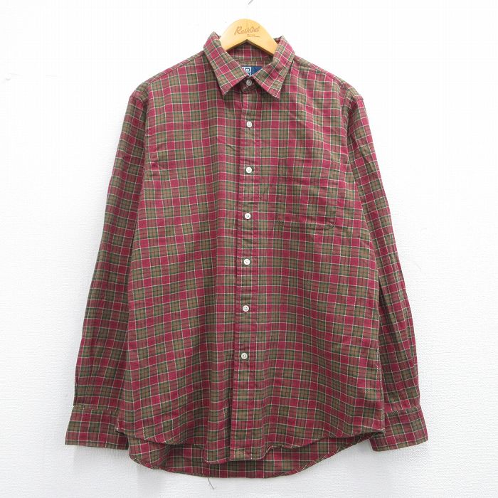 L★古着 ラルフローレン Ralph Lauren 長袖 ブランド シャツ メンズ 90年代 90s コットン エンジ他 チェック 25mar29 中古 トップス