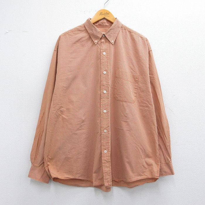 XL★古着 エディーバウアー 長袖 ブランド シャツ メンズ 00年代 00s 大きいサイズ コットン ボタンダウン オレンジ系他 チェック 25mar29 中古 トップス