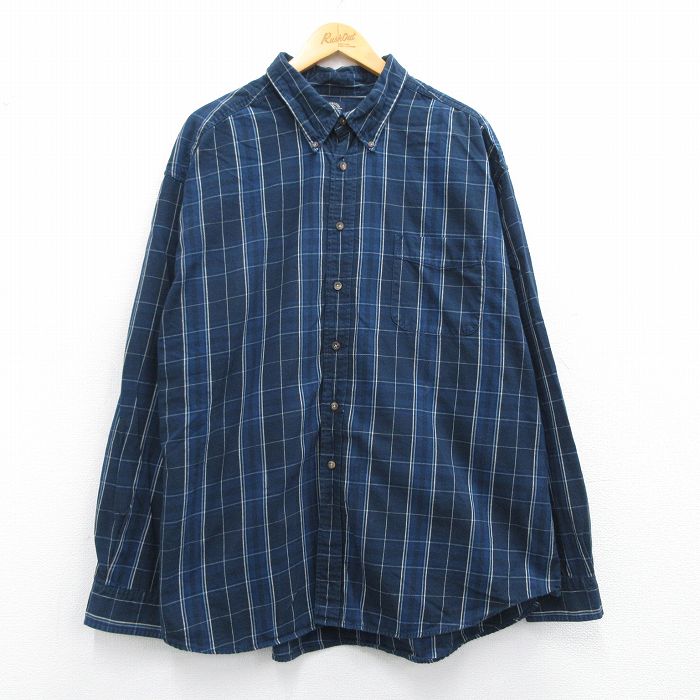 XL★古着 ドッカーズ 長袖 ブランド シャツ メンズ 00年代 00s 大きいサイズ コットン ボタンダウン 紺他 ネイビー チェック 25mar29 中古 トップス