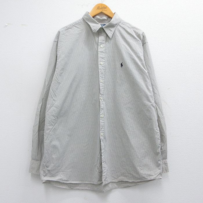 XL★古着 ラルフローレン Ralph Lauren 長袖 ブランド シャツ メンズ 90年代 90s ワンポイントロゴ LOWELL SPORT 大きいサイズ コットン 黒他 ブラック チェック 25mar29 中古 トップス