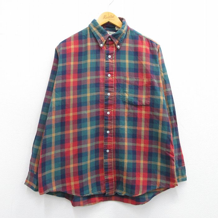 【50%OFF】XL★古着 エルエルビーン LLBEAN 長袖 ブランド シャツ メンズ 80年代 80s コットン ボタンダウン USA製 緑他 グリーン チェック 25mar29 中古 トップス