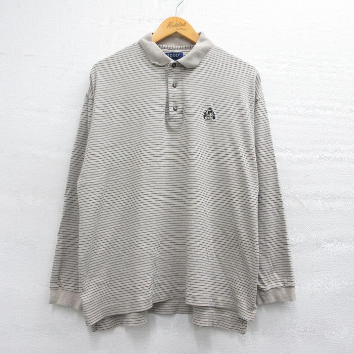 IZOD 長袖ポロシャツ ワンポイントロゴ ブラック XL | 古着