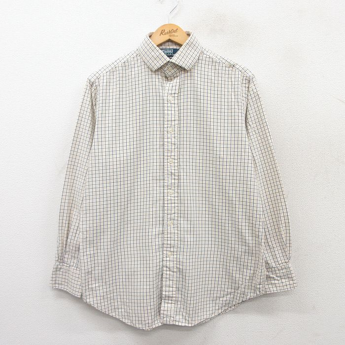 【20%OFF】L★古着 ラルフローレン Ralph Lauren 長袖 ブランド シャツ メンズ 90年代 90s REGENT 黄他 イエロー チェック 25mar29 中古 トップス